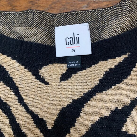 Cabi Zebra Print Knit Sweater Top Sz M Black Beige 3/4 Sleeve Safari Mob Wife - Picture 11 of 13